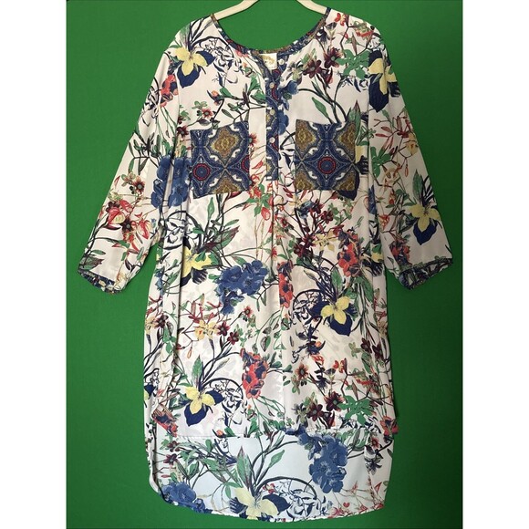 Fig & Flower Women's Roll Tab Sleeve Boho Dress Side Slits Multicolor Size XL - Picture 1 of 9